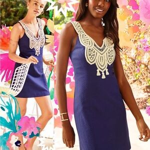 Elegant Navy and Cream Women's Swim Dress